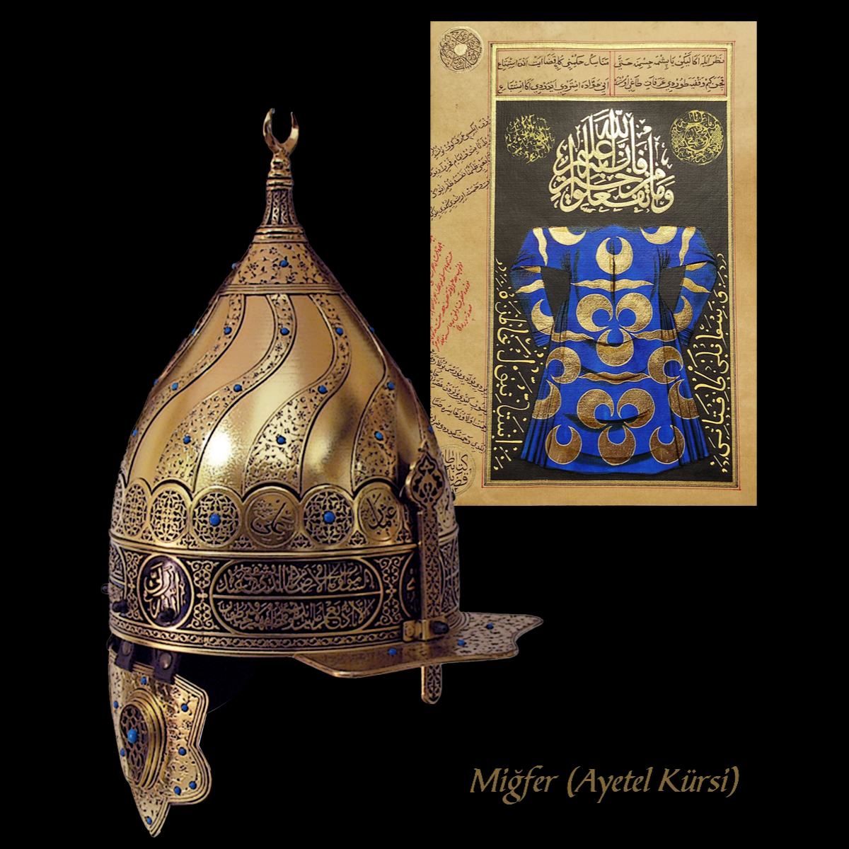 Ayetli Miğfer (Altın Kaplama / Ayetel Kürsi)