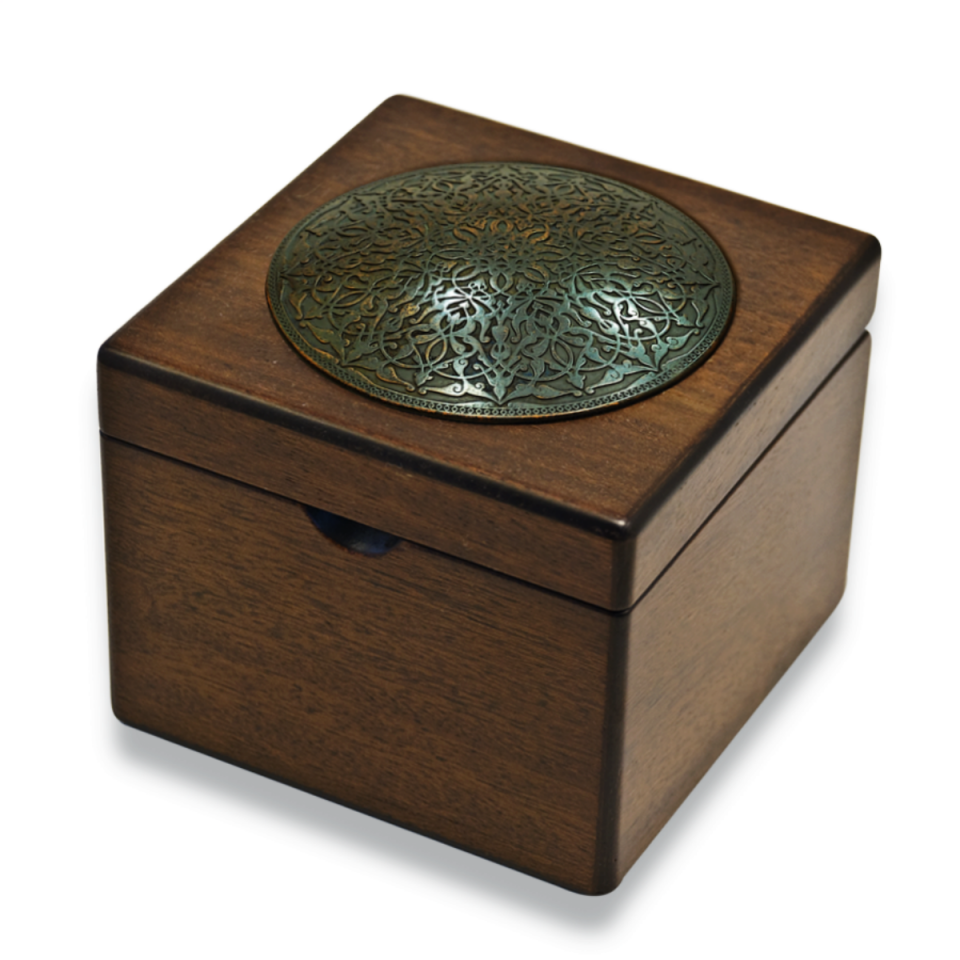 Tezhip Motifli Küp Kutu (Bronz Kaplama)