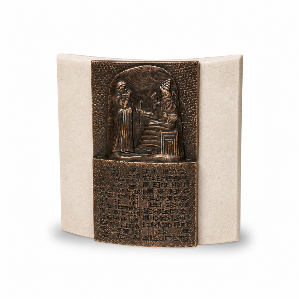 Hammurabi Beyaz Kumtaşı (Bronz Kaplama)